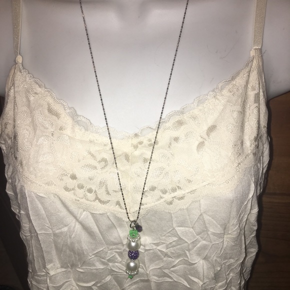 Pendant with purple & green & ivory silver chain - Picture 6 of 8